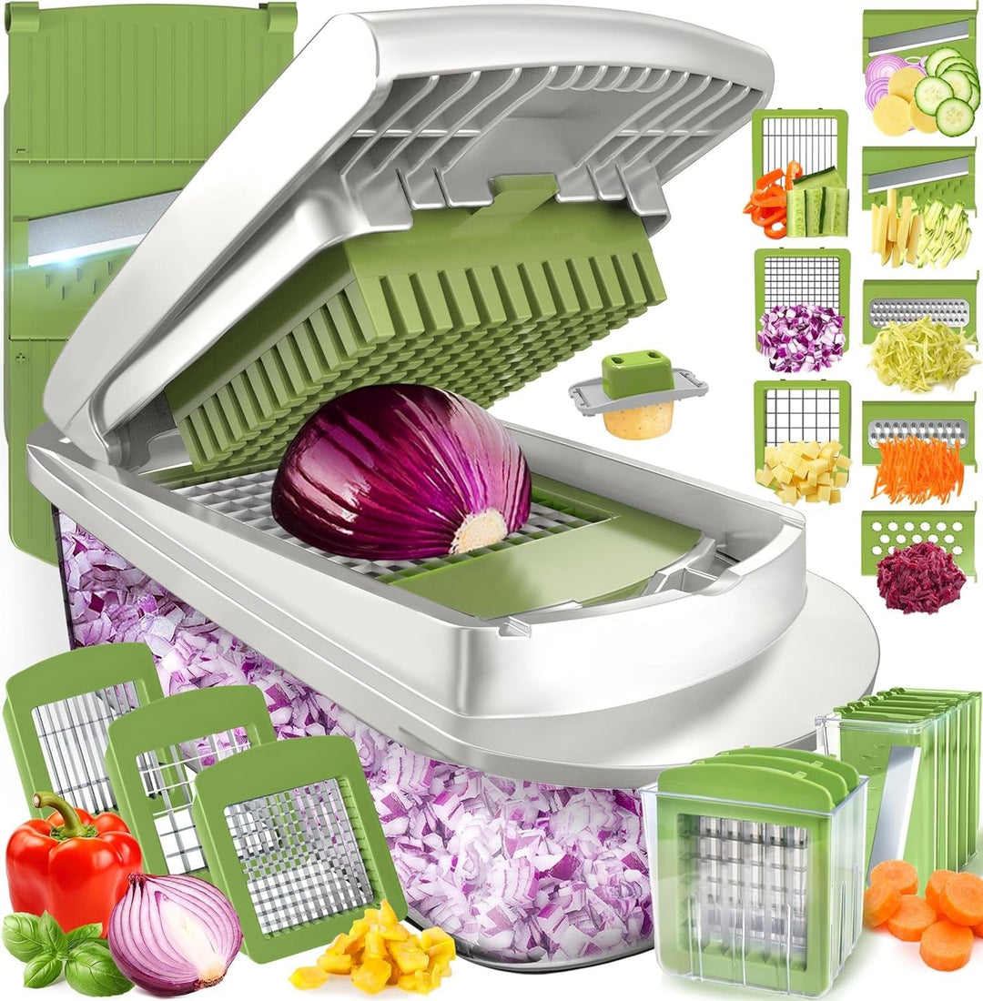 Multi-functional food chopper and dicer, simplifying vegetable and fruit preparation with ease and speed.