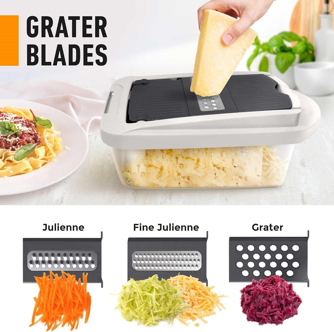 Achieve perfect slices, dices, and grates with this 8-blade vegetable slicer, making meal prep a breeze.
