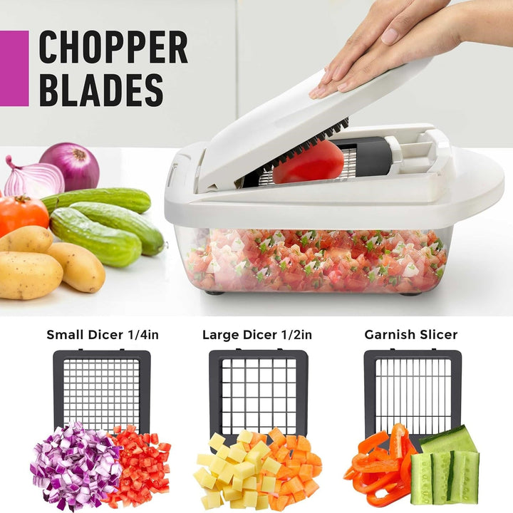 Modern kitchen tool: a 10-in-1 vegetable slicer with 8 sharp blades for precise and fast food preparation.