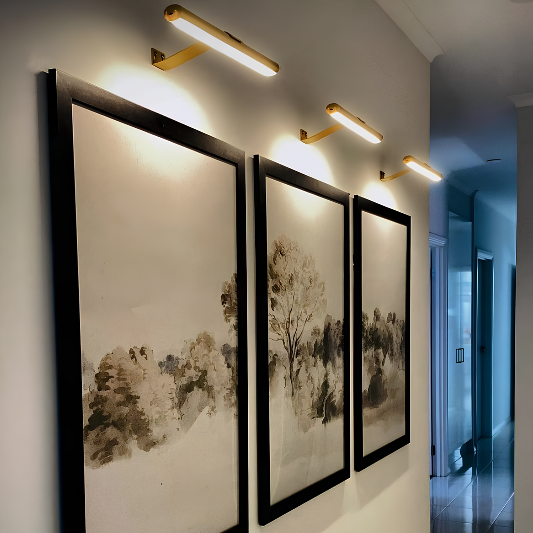 Rechargeable LED spotlight for shelves & displays, highlighting items with remote control.