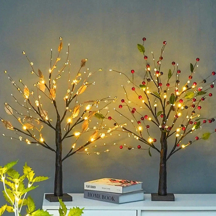 White LED Bonsai Tree Light with bendable branches for elegant tabletop home decor and ambient lighting.