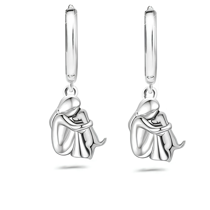 Unique women's fashion necklace: a girl & dog embrace pendant, embodying pet love for animal enthusiasts.