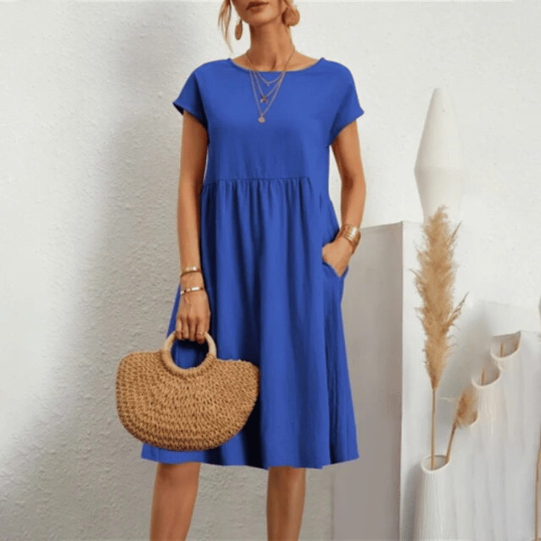 Versatile elegant women's dress with a round neck and tummy control, perfect for any occasion.