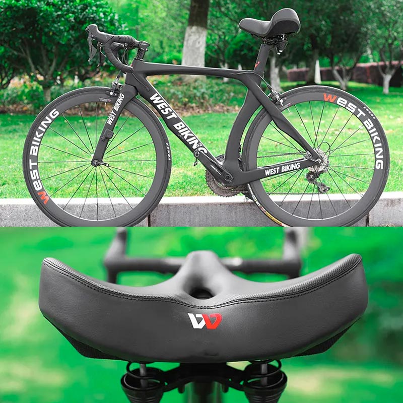 Unisex wide bicycle saddle, black, for ultimate comfort & enhanced support on any bike.
