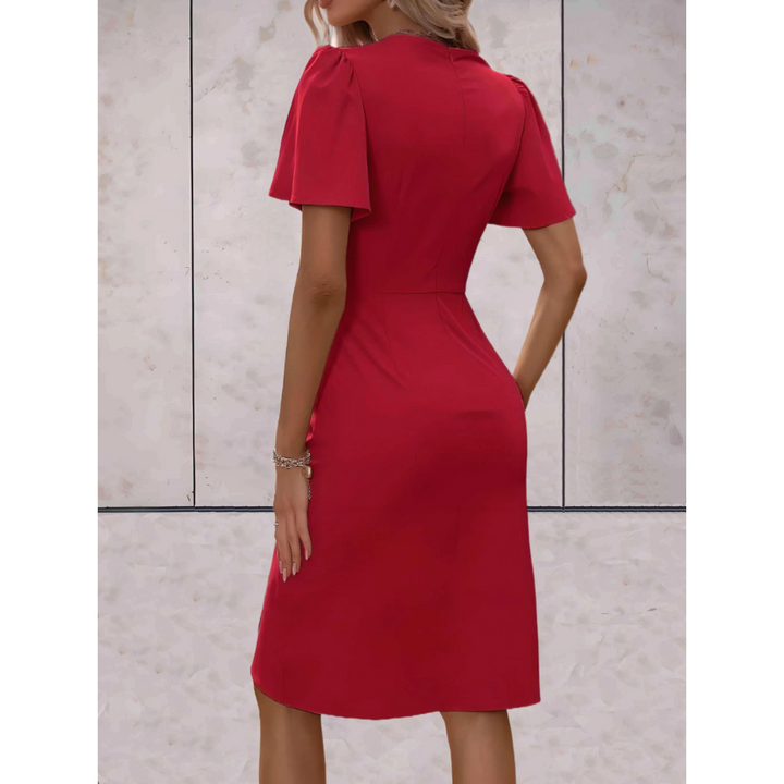 Women's Midi Wrap Dress V-Neck Flutter Sleeve