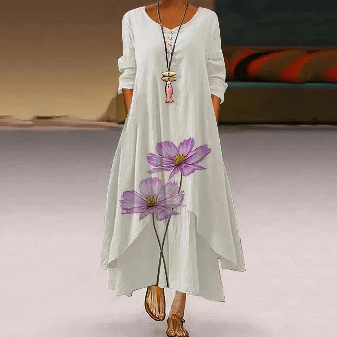 Women's Floral Maxi Dress with Asymmetric Hem