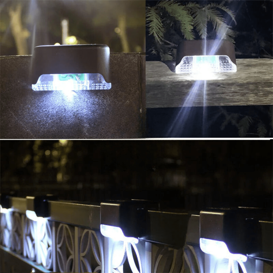 Bright solar LED step lights for gardens & patios, self-adhesive design ensures easy installation & pathway glow.