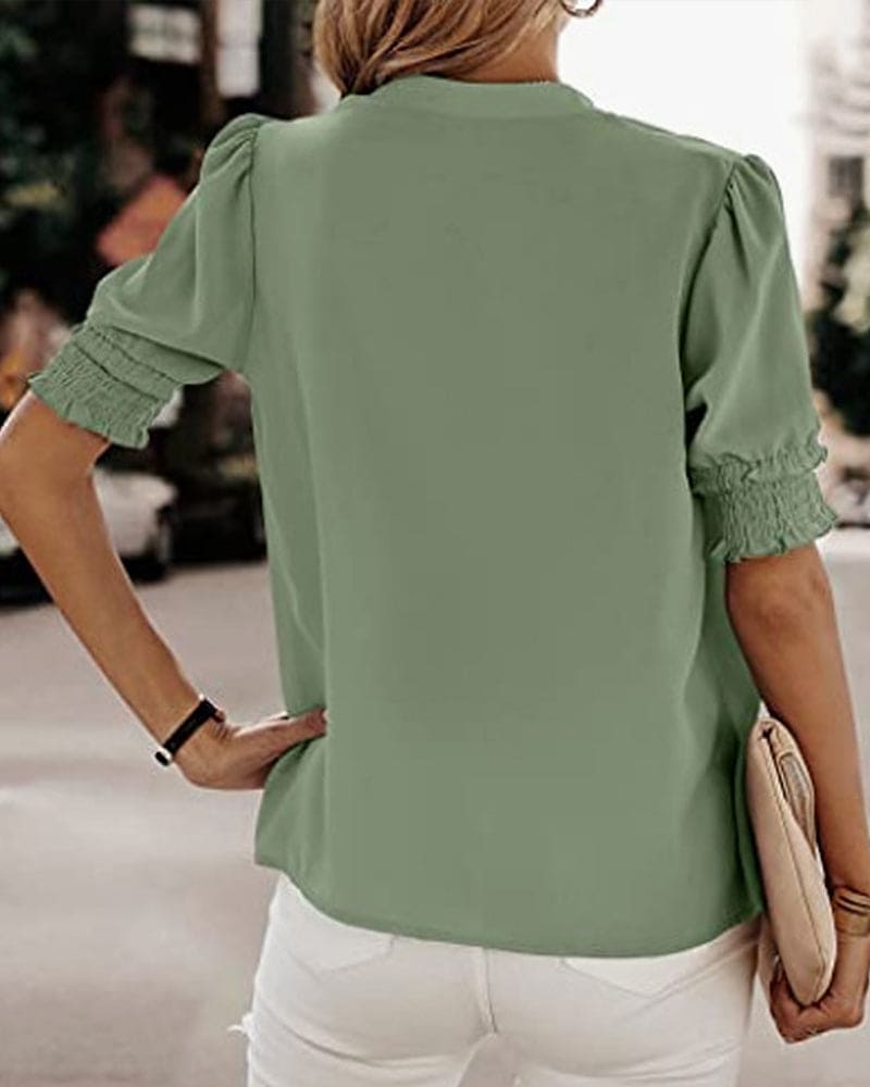 Women's V-Neck Puff Sleeve Blouse