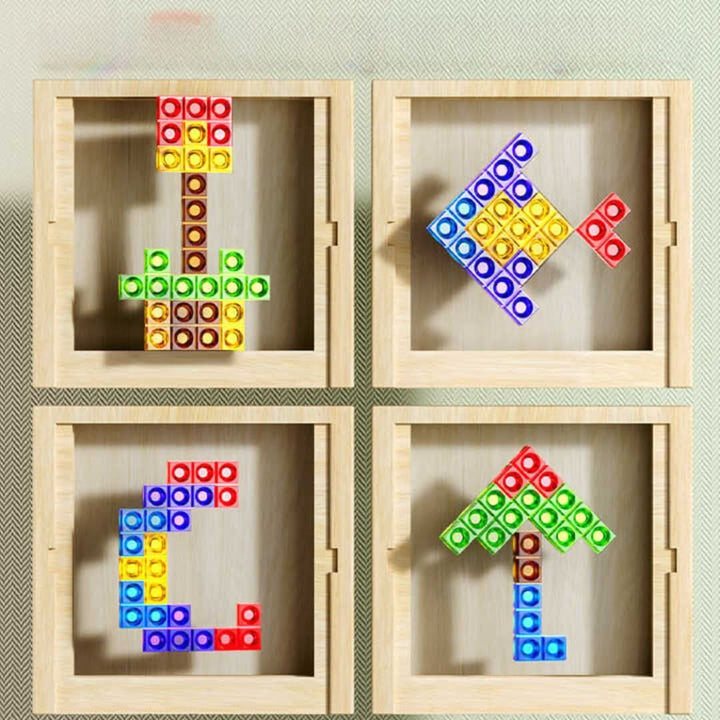 Vibrant EcoBlock Tetris puzzle pieces on a wooden board, engaging sustainable family strategy game for all ages.
