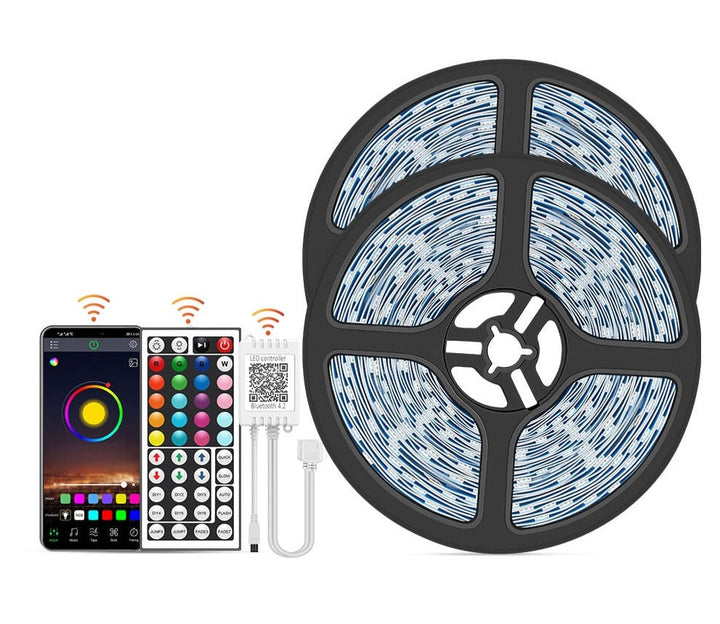 Flexible 32.8 ft RGB LED strip lights, perfect for ambient mood lighting and home decor.