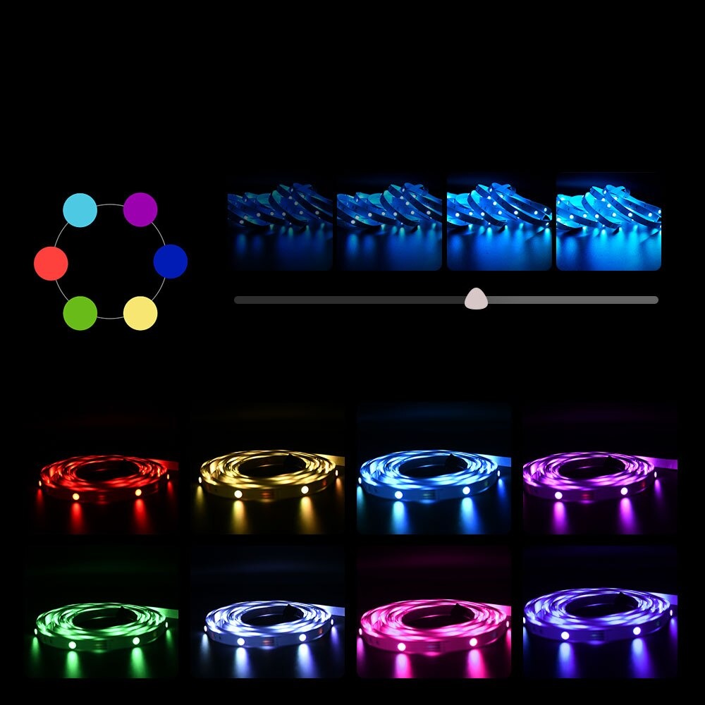 Dynamic 32.8 ft smart LED strip for modern home decor, app controlled color changing ambient lighting.