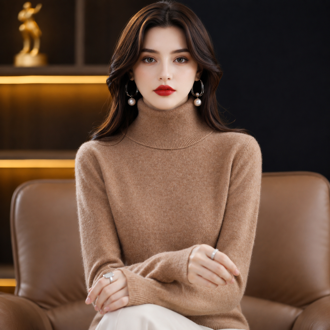 Sophisticated women's roll-neck jumper, made from a premium soft cashmere blend for warmth.