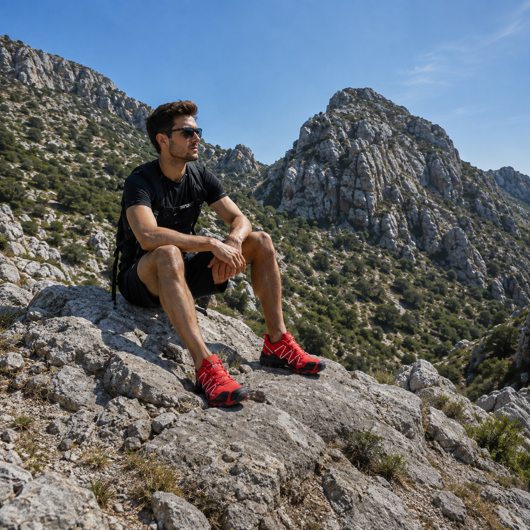 Durable men's hiking footwear, all-season design, featuring advanced orthopedic support for comfortable trail adventures.
