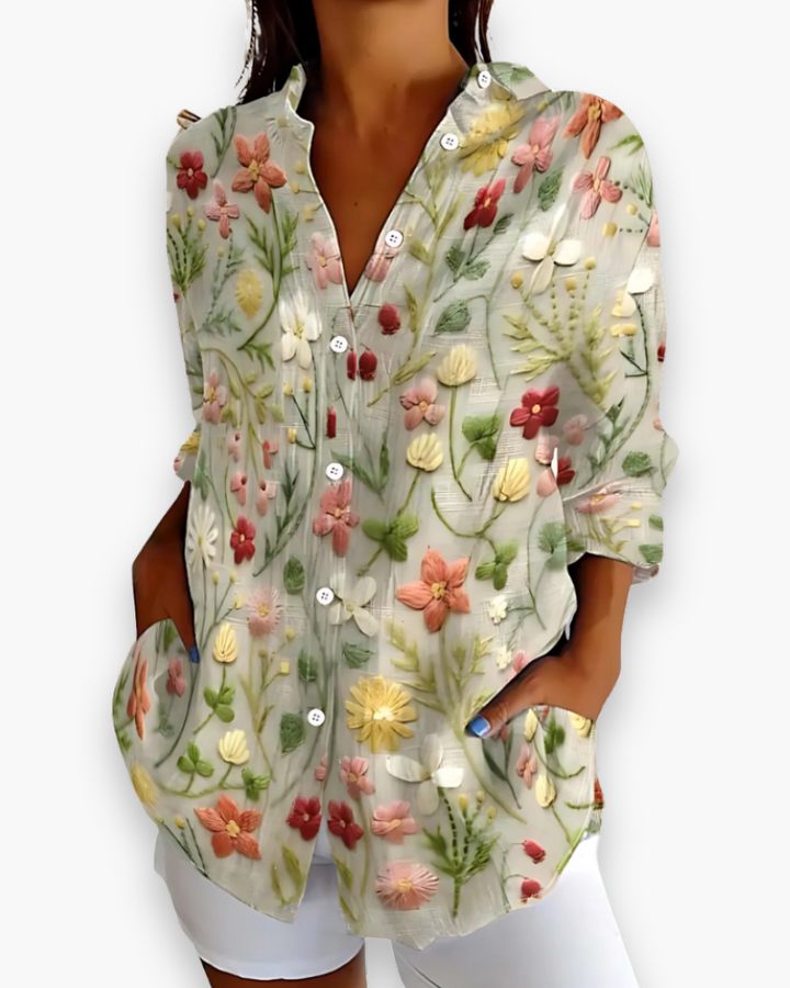Women's Printed Long Sleeve Button-Up Shirt