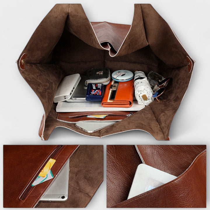 High-end women's leather weekender travel bag, an oversized duffel designed for luxury.