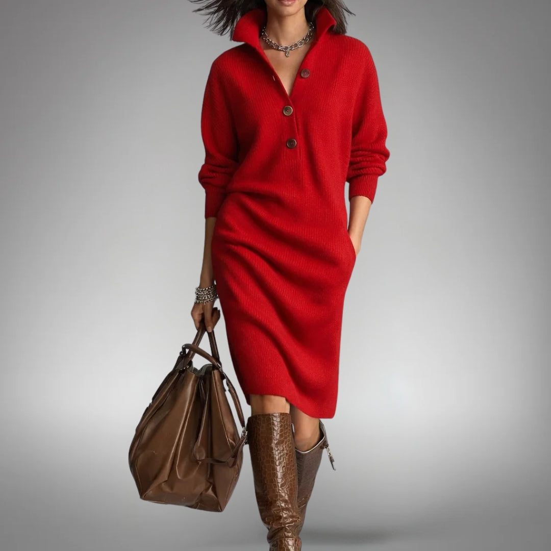 Modest fashion high-neck midi dress for women, stylish & comfortable.