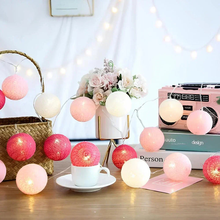 Eco-friendly LED cotton ball string lights, energy-efficient mood lighting for all.