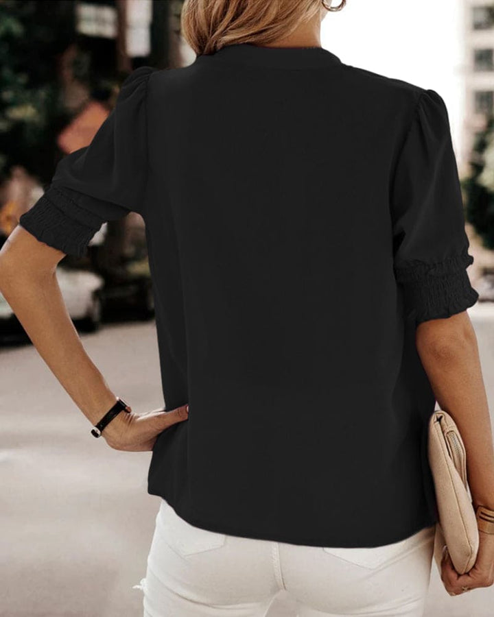 Women's V-Neck Puff Sleeve Blouse