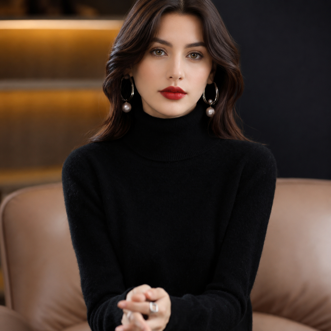 Women's soft cashmere-blend roll-neck jumper, perfect for warmth and elegant style.