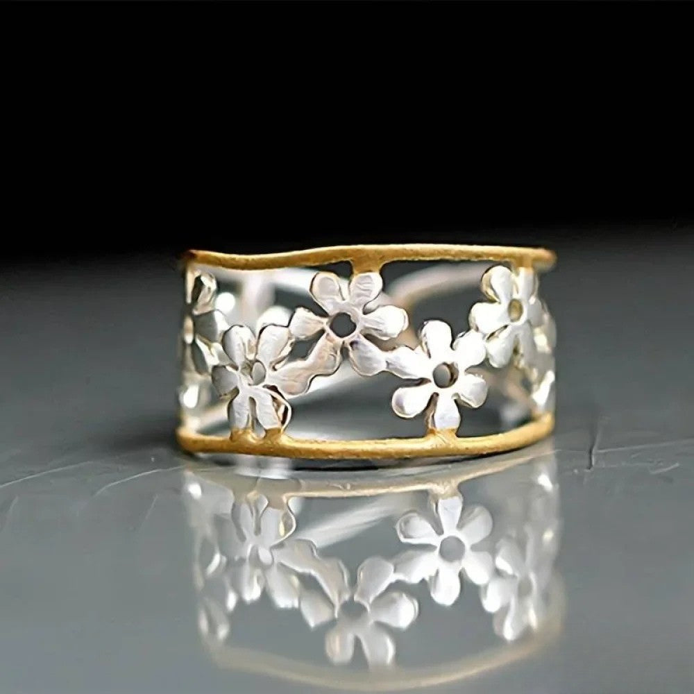 Women's Flower Ring with Hollow Design