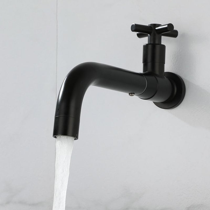 Gold wall-mounted basin mixer, single-lever, durable bathroom tap.