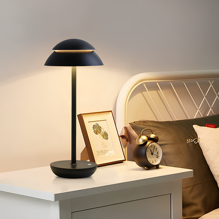 Modern Nordic LED table lamp, providing warm ambient light. Rechargeable, portable & energy-efficient.