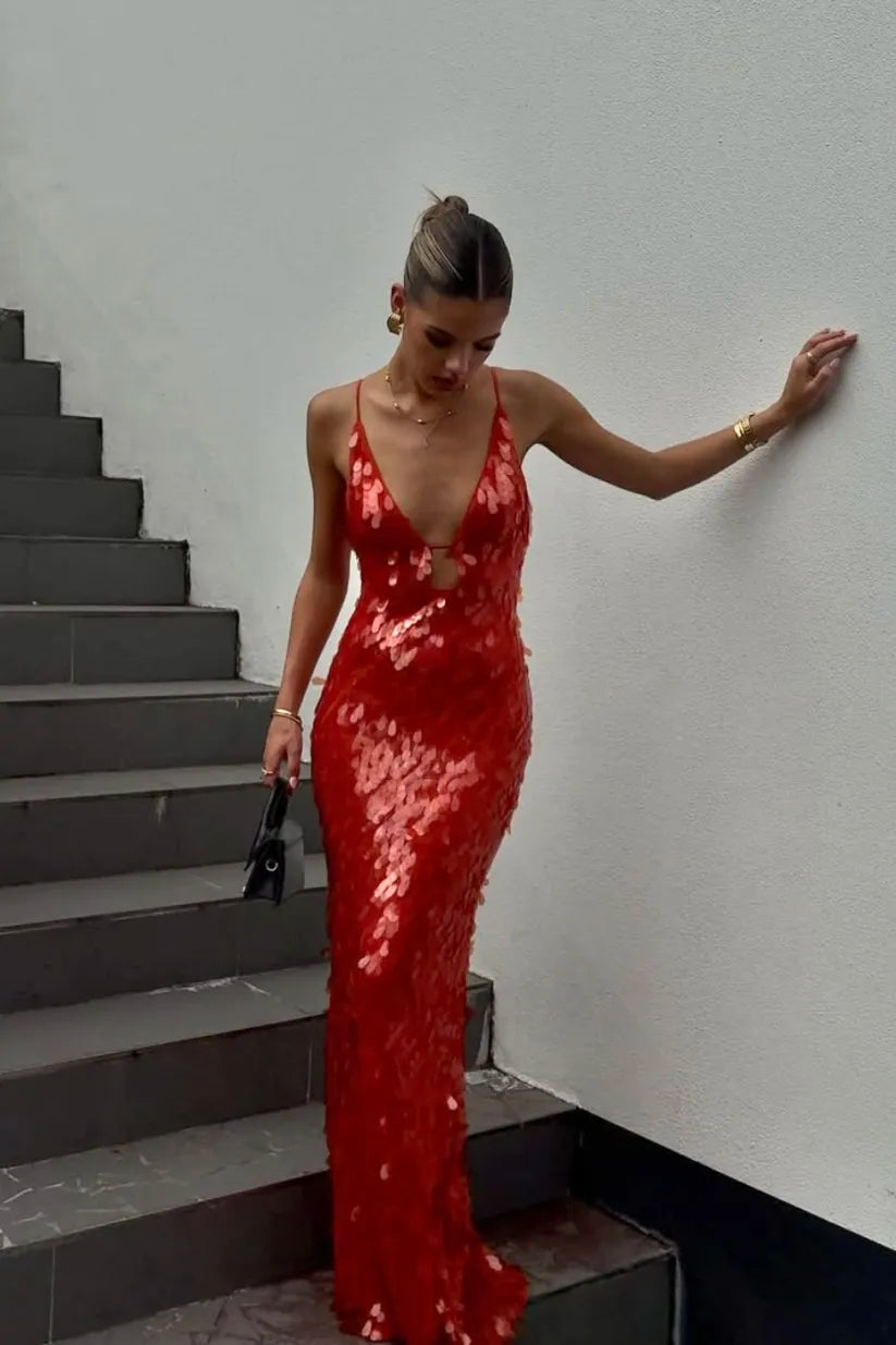 Women's Sequin Backless Strap Dress