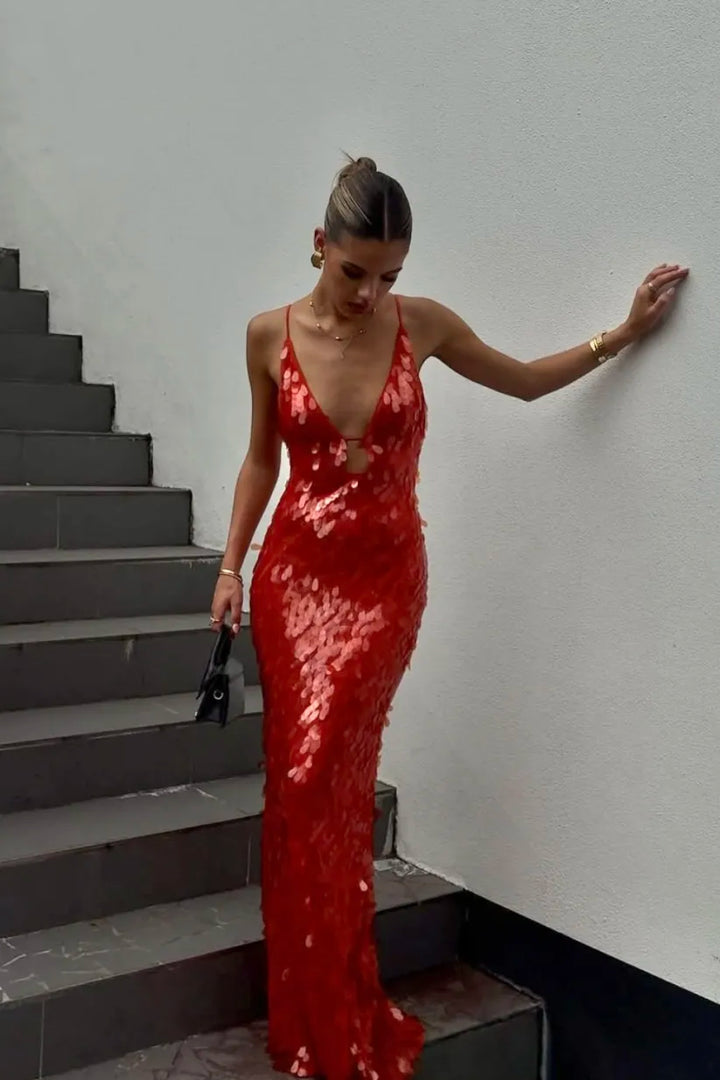 Women's Sequin Backless Strap Dress