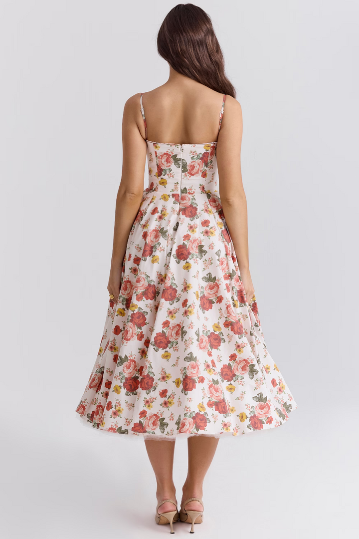 Glamorous women's midi dress with a sweetheart neckline, perfect for cocktail and party wear.