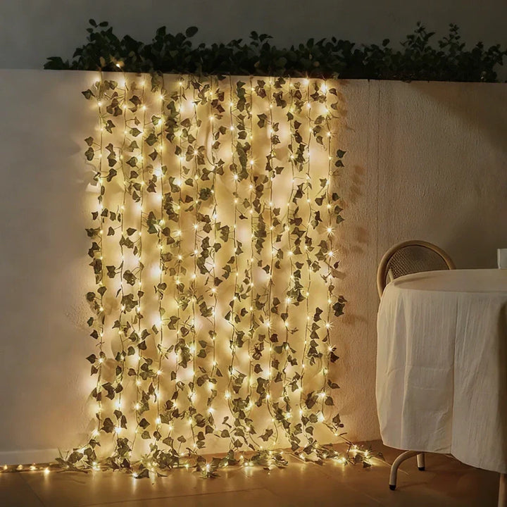 Nvroome LED leaf garland string lights, warm white, adding charm to any indoor decor.