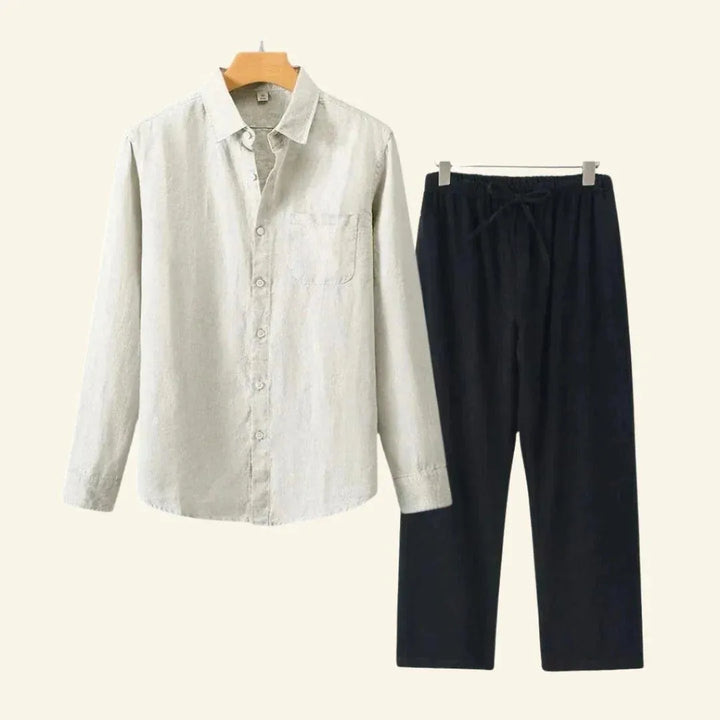 Premium men's two-piece co-ord set: stylish relaxed fit shirt & trousers, perfect for everyday comfort.