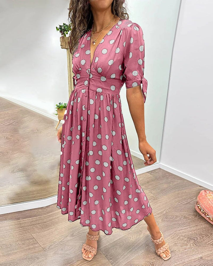 Polka Dot V-Neck Midi Dress