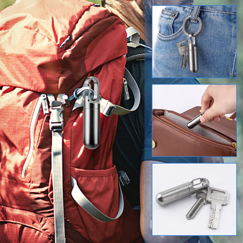 Durable stainless steel waterproof pill box, perfect for daily medication and travel.