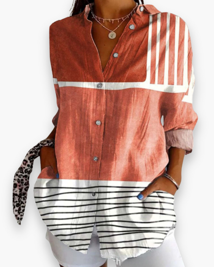 Women's Printed Long Sleeve Button-Up Shirt