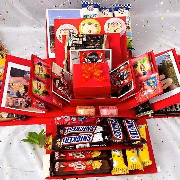 Unisex Photo Explosion Gift Box for anniversaries, birthdays & Valentine's Day. Customizable memory surprise.