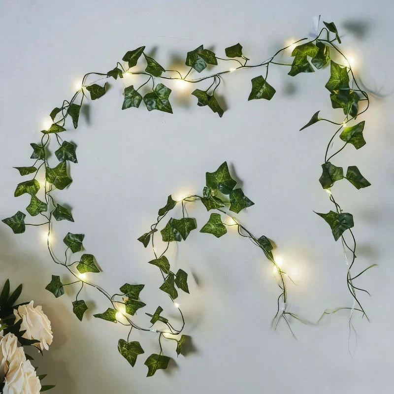 Decorative warm white LED leaf string lights, easy to install for instant ambiance.