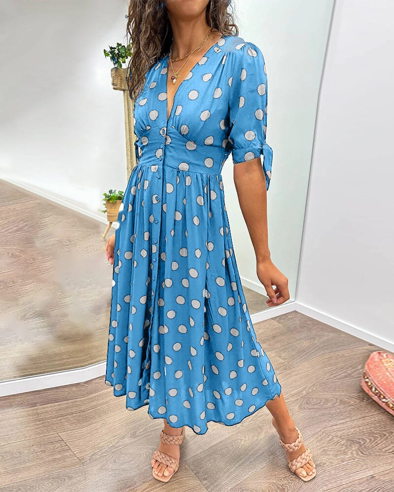 Polka Dot V-Neck Midi Dress