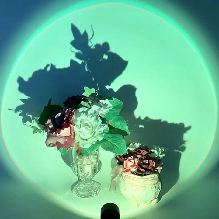 Aesthetic RGB gradient LED sunset projector. Modern home decor light for stylish room ambiance & captivating visuals.