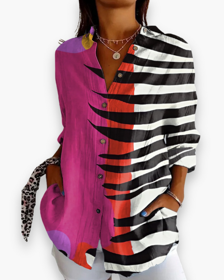 Women's Printed Long Sleeve Button-Up Shirt