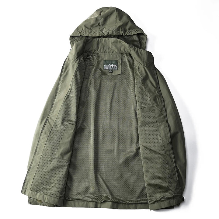 Versatile men's all-weather waterproof windbreaker, great for casual outings & hiking.