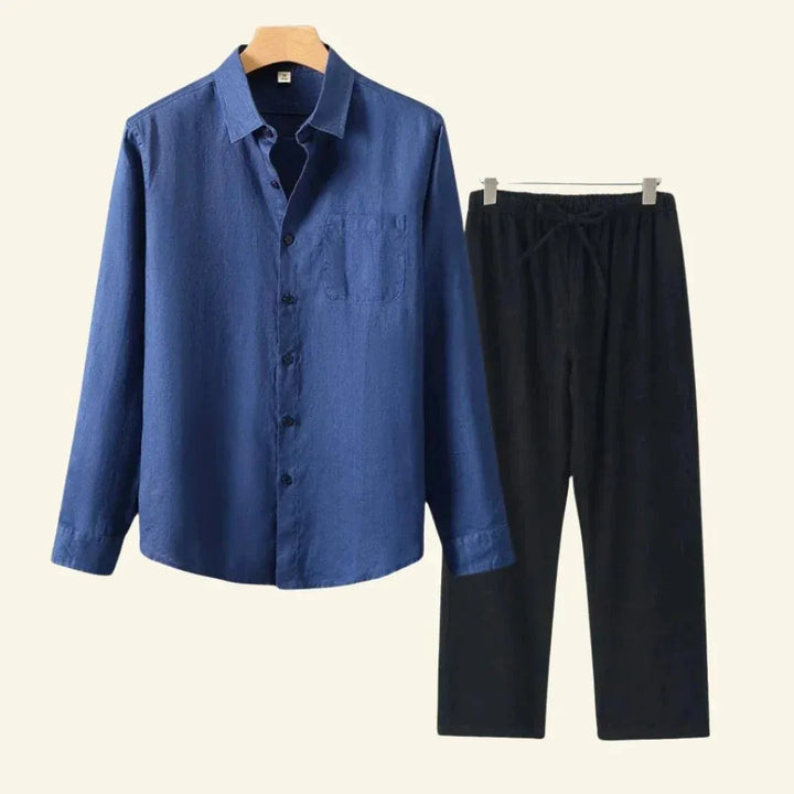 Men's versatile two-piece co-ord set with a relaxed shirt & matching trousers for effortless casual style.