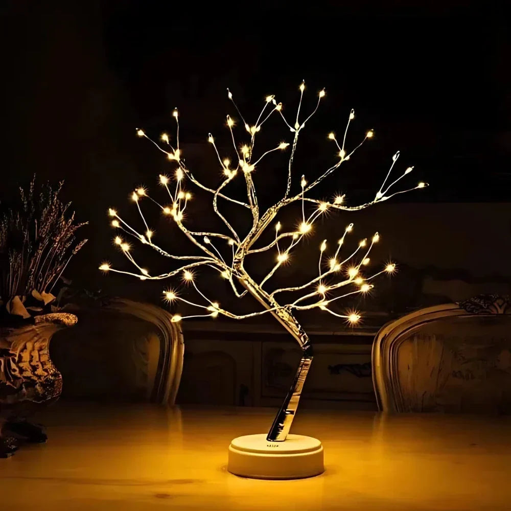 Enchanting LED Bonsai Tree Lamp with warm white fairy lights, perfect for home decor & ambient lighting.