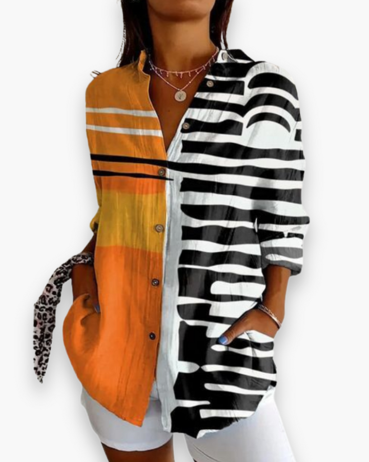 Women's Printed Long Sleeve Button-Up Shirt