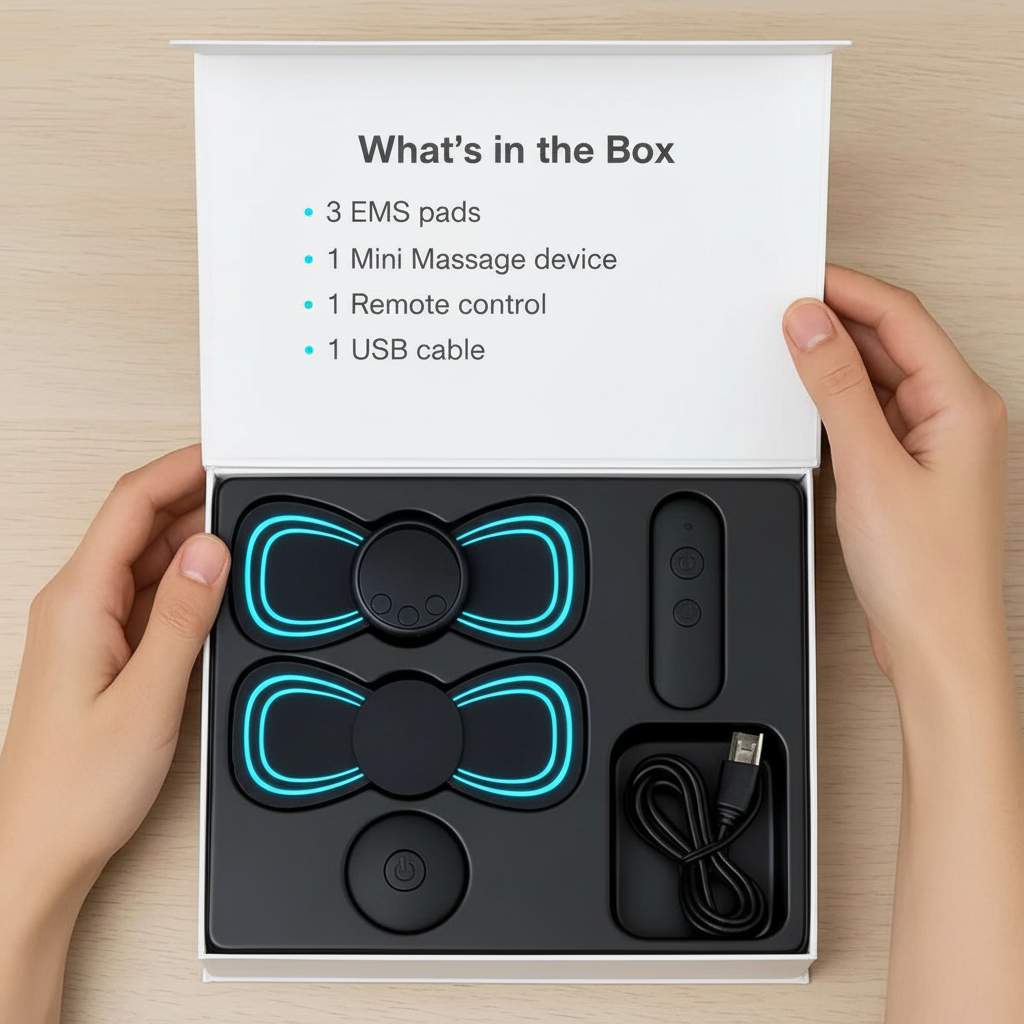 Close-up of the unisex EMS massager pad, designed for sciatica & back pain. Features easy-to-use controls for relief.
