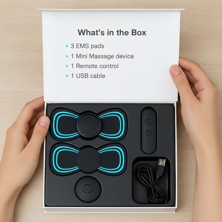 Close-up of the unisex EMS massager pad, designed for sciatica & back pain. Features easy-to-use controls for relief.