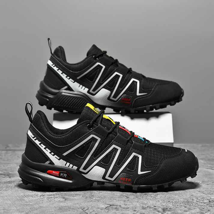 Adventure-ready men's trail shoes; comfortable, water-resistant, with orthopedic arch support for rugged outdoor terrain.