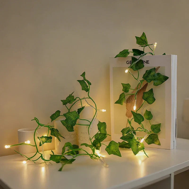 Soft glow LED leaf string lights, warm white, for a relaxing and decorative atmosphere.