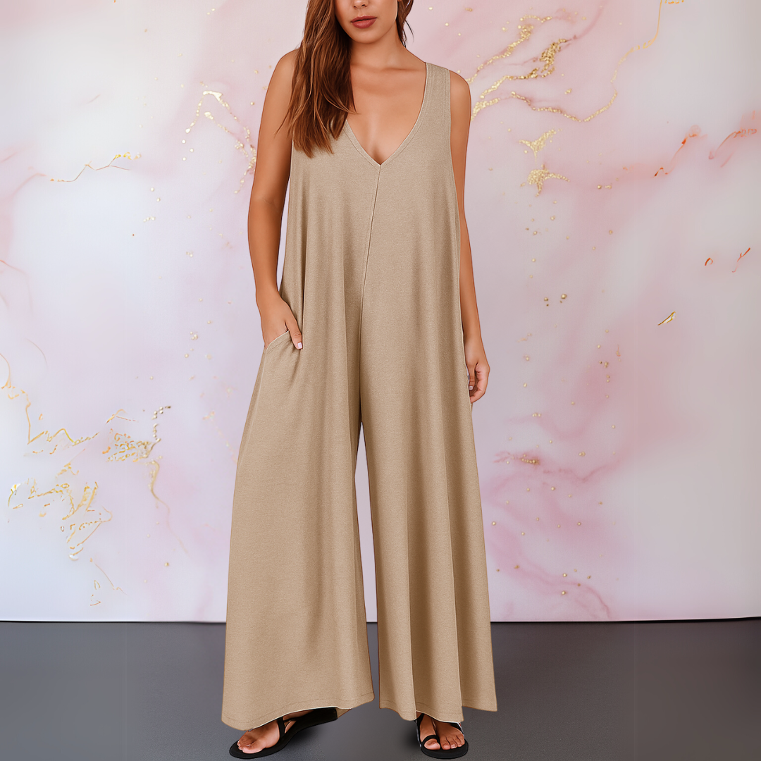 Women's V-Neck Sleeveless Wide Leg Jumpsuit