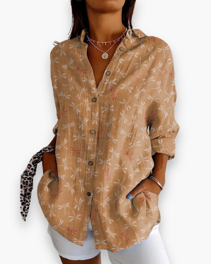 Women's Printed Long Sleeve Button-Up Shirt