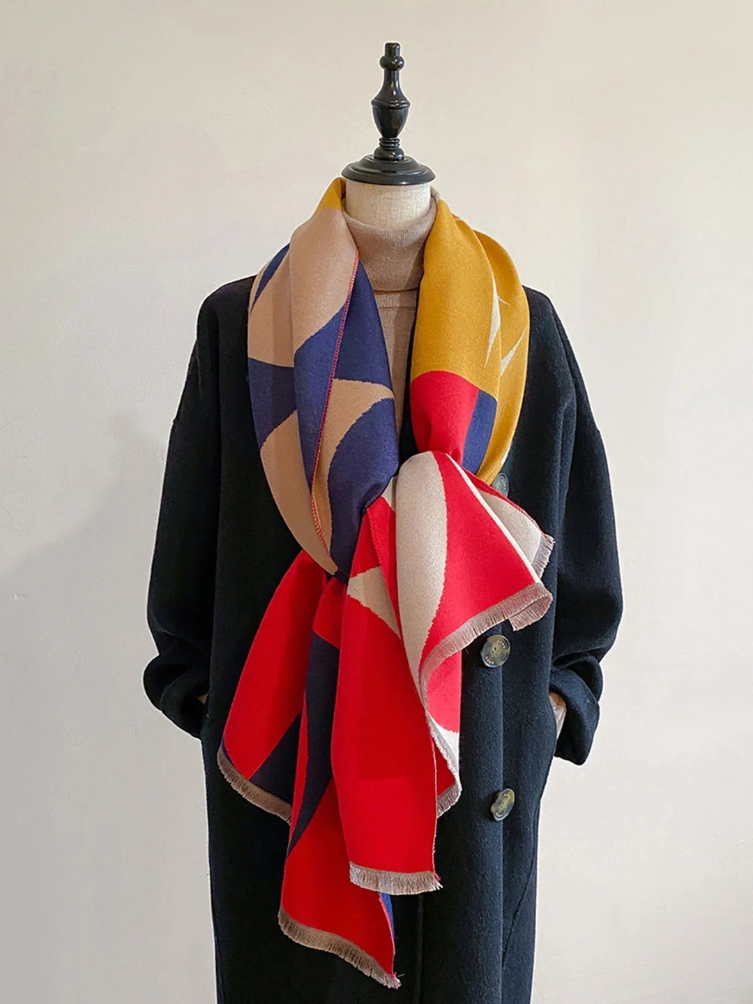 Chic two-tone reversible cashmere scarf, a warm, soft women's wrap for sophisticated style.